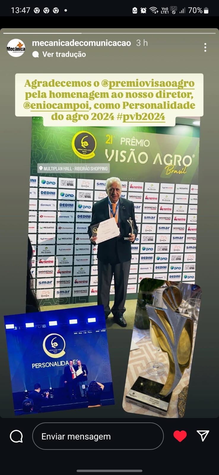 Prmio Viso Agro Brasil entrega homenagem ao jornalista Enio Campoi