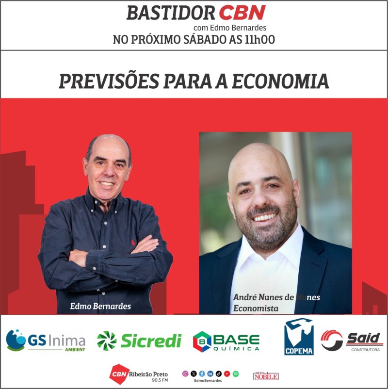 No Bastidor CBN do pr�ximo s�bado, dia 11, a presen�a do economista Andr� Nunes de Nunes, do Sicredi
