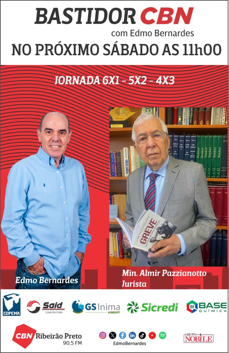 O ex Ministro do Trabalho e ex Presidente do TST Almir Pazzianotto � o convidado do BASTIDOR CBN do pr�ximo s�bado �s 11h00.
